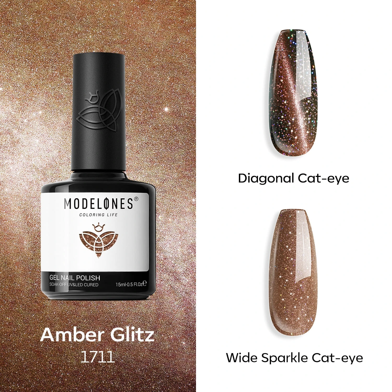 Amber Glitz - Modelones Gel Nail Polish Cat Eye Gel 15ml 3 Amber Glitz - Modelones Gel Nail Polish Cat Eye Gel 15ml
