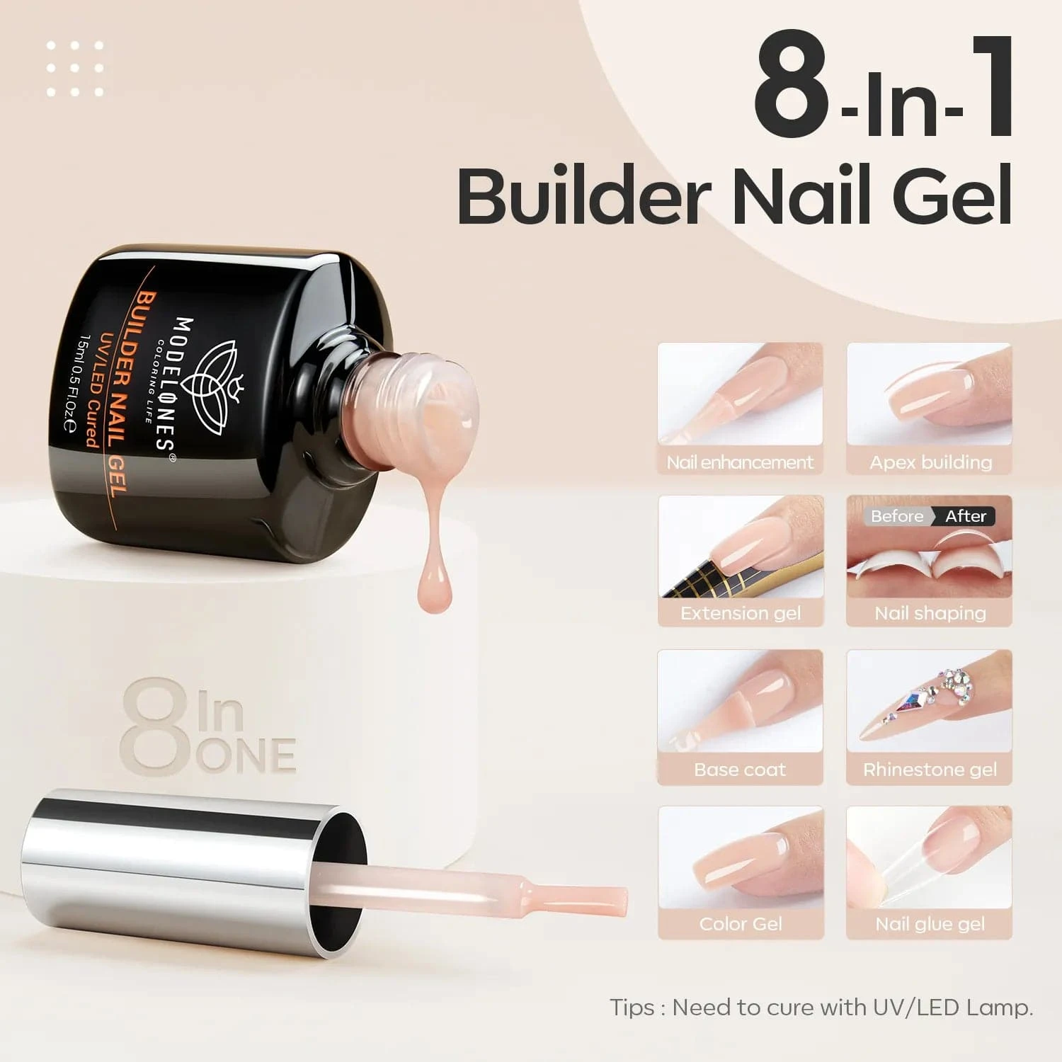 8-In-1 Nude Brown Builder Nail Gel 15ml 4 8-In-1 Nude Brown Builder Nail Gel 15ml - Image 2