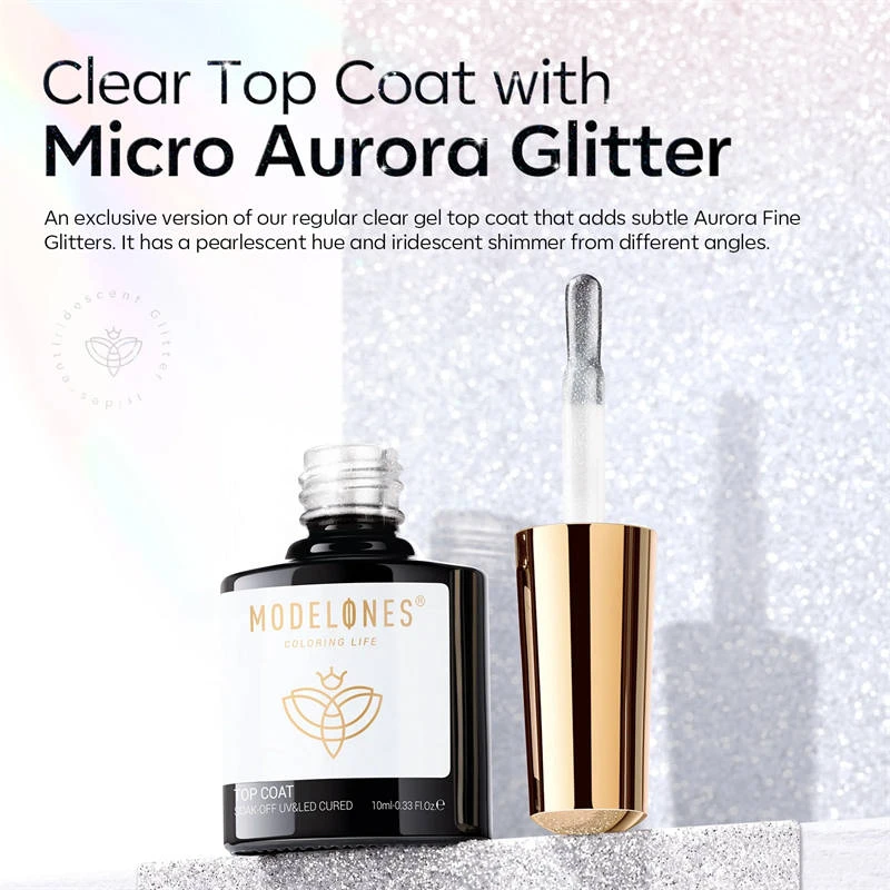 Ultra Fine White Aurora Clear Glitter Top Coat Gel 10ml 4 Ultra Fine White Aurora Clear Glitter Top Coat Gel 10ml - Image 2