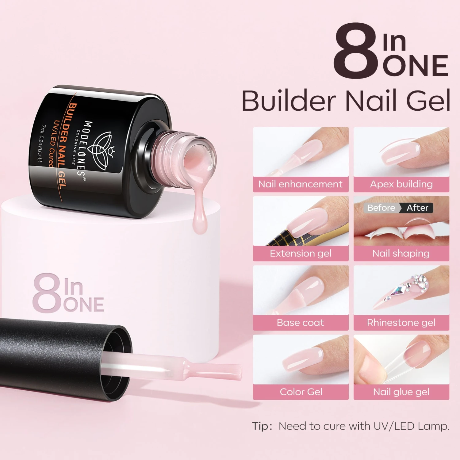 Nude Pink - 6Pcs 8-in-1 Builder Nail Gel Set 7ml 5 Nude Pink - 6Pcs 8-in-1 Builder Nail Gel Set 7ml - Image 3