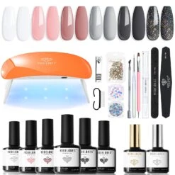 Glittery Black - 20Pcs 6 Colors Gel Nail Polish Kit With 6W Nail Lamp【US ONLY】