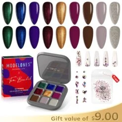 Rich Girl Retro - 9 Shades Solid Cream Gel Polish Color Cube Kit With Nail Rhinestones