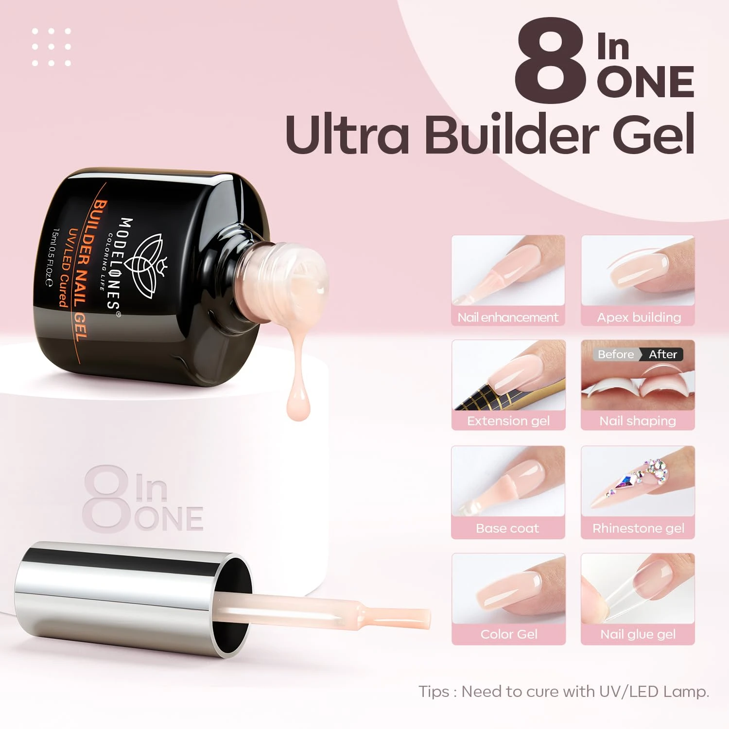 8-In-1 Nude Pink Builder Nail Gel 15ml 6 8-In-1 Nude Pink Builder Nail Gel 15ml - Image 4