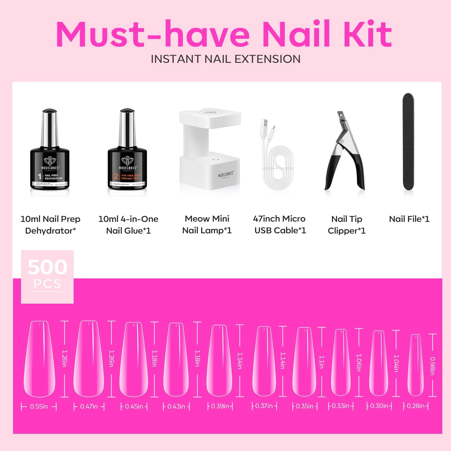 500Pcs Nail Tips Kit With 4-in-1 Nail Glue Set & Mini Lamp (Coffin) 7 500Pcs Nail Tips Kit With 4-in-1 Nail Glue Set & Mini Lamp (Coffin) - Image 5