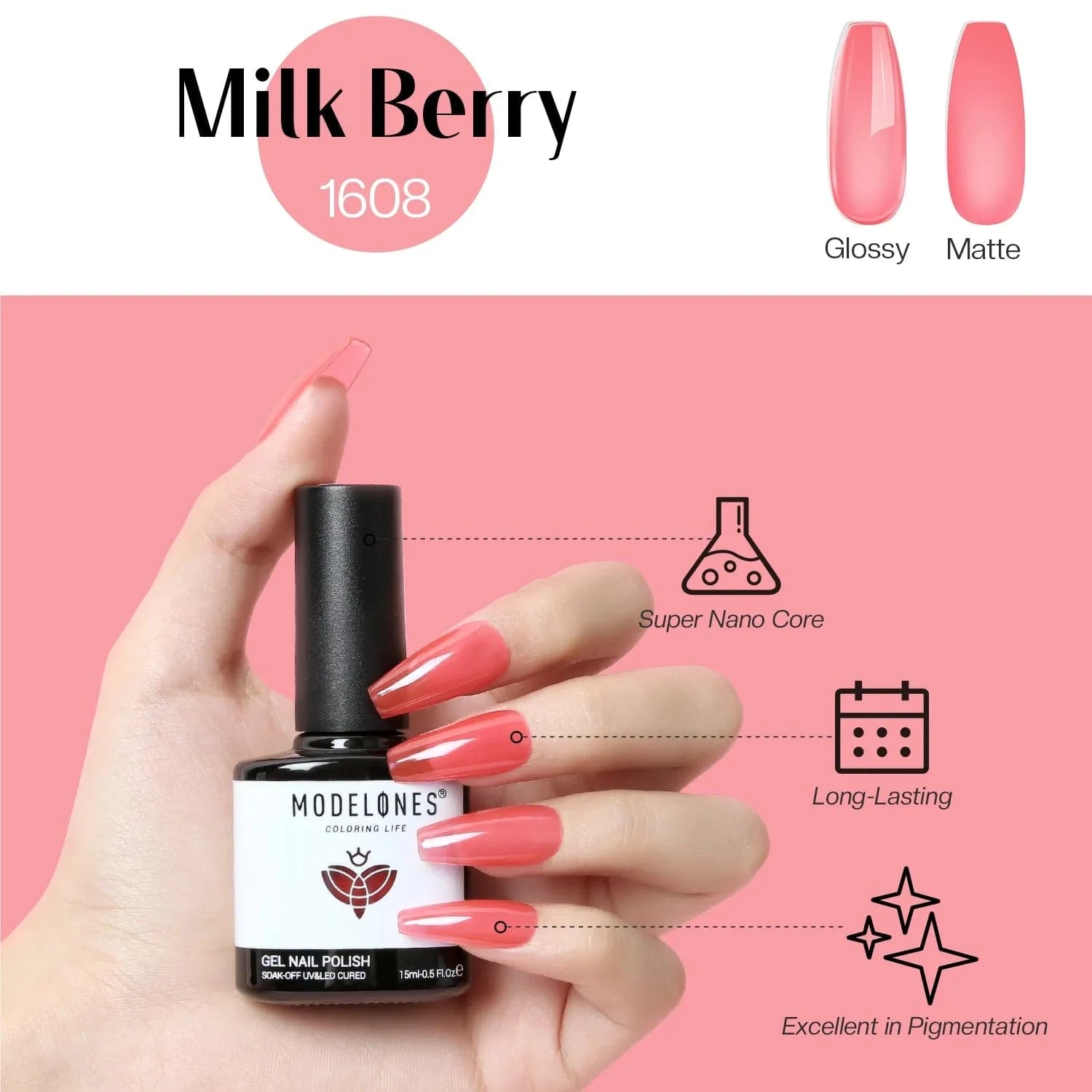 Milk Berry - Modelones Gel Nail Polish Inspire Gel 15ml 7 Milk Berry - Modelones Gel Nail Polish Inspire Gel 15ml - Image 5