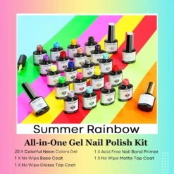 Rainbow Summer - 24Pcs 20Colors Gel Nail Polish Kit 【US ONLY】 -Mary Jully Nail Shop rainbow summer 24pcs 20colors gel nail polish kit us only 915393